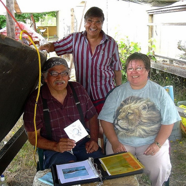 ANTH 221 - Directed Studies Over the summer, Marilyn (right) did an independent study on Native Cultures of BC. Here she is consulting with Cowichan Elder Luschiim (seated, left).