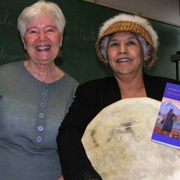 Lina de Guevara and Elder Florence James Lina was welcomed to the Cowichan Campus by Elder-in-residence Florence James 