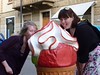 Charlotte and Megan with a BIG gelato, Certaldo