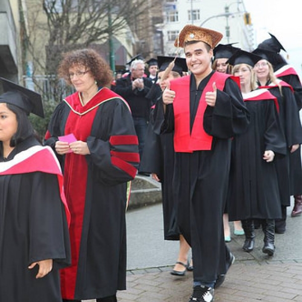 Zakary with cedar mortar board Behind Zakary, Alex, Kirsten, Jessica, & Tamara. Photo courtesy of VIU staff photographer. 