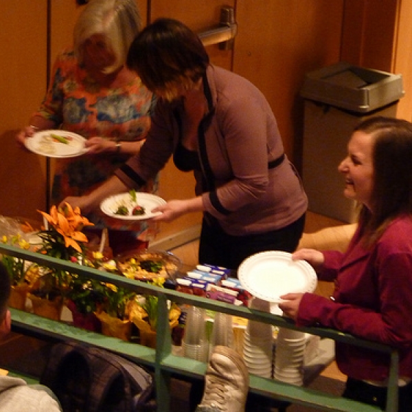 Cheryl, Colleen, and Liz getting some food. 